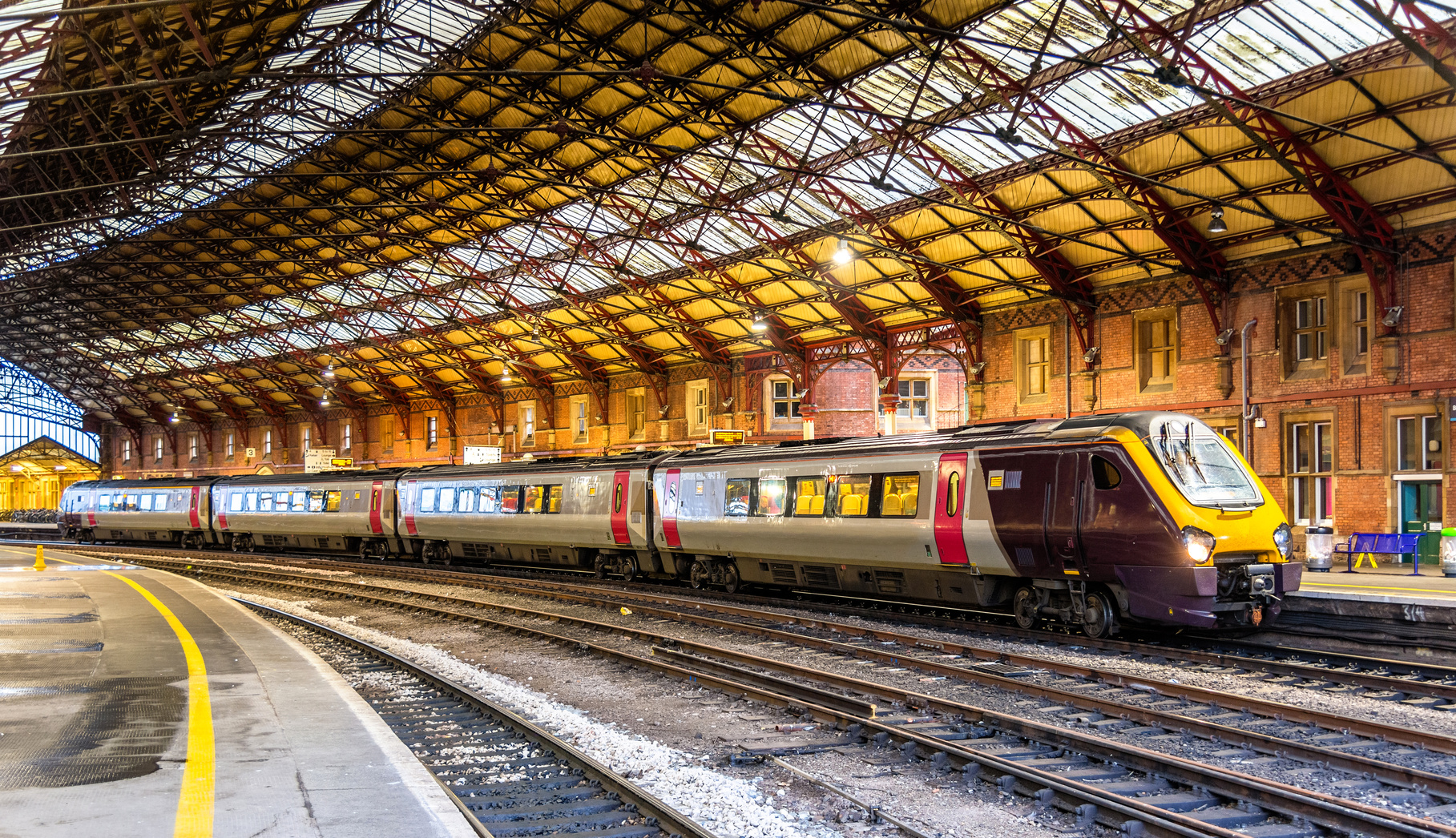 Passenger train at Bristol Temple Meads Railway Station, England